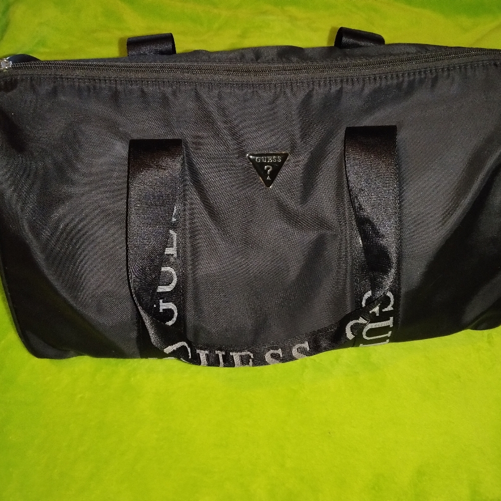 Guess Weekender Mini Duffel Gym Bag Black Nylon Logo Accent